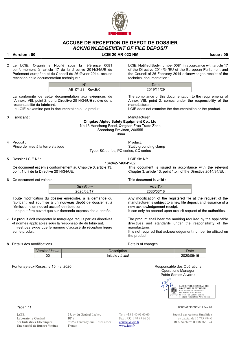 Model CC01 Qingdao Alptec Safety Equipment Co., Ltd.